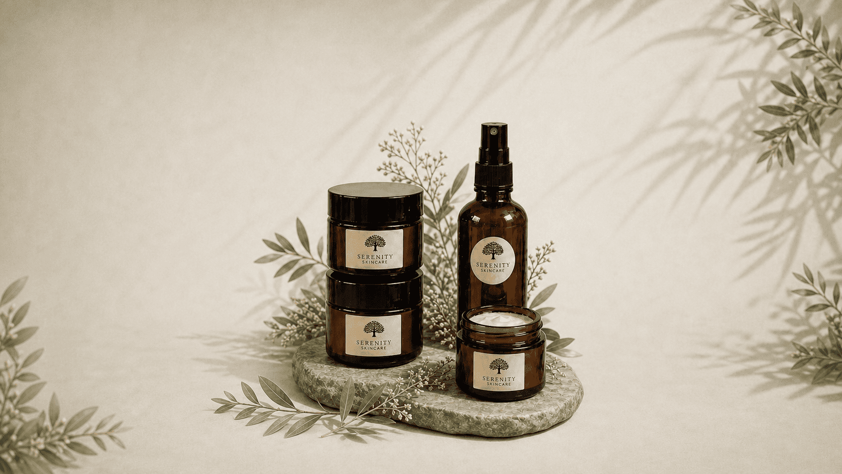 Skincare samples on a table.